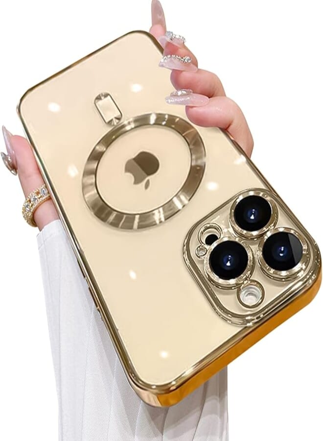 OOK Phone Case Made for iPhone 13 Pro Max (6.7 Inch) with Camera Lens Protector (Compatible with MagSafe) Anti-Scratch Shockproof Electroplated Slim Phone Cover for Women Men - Gold